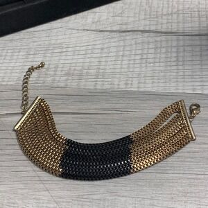 Two Tone Multi Strand Box Chain Bracelet Gold Black Wide Cuff Adjustable 7-8 In